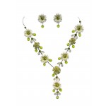Rhinestone Ball Green Flower Necklace & Earring Set